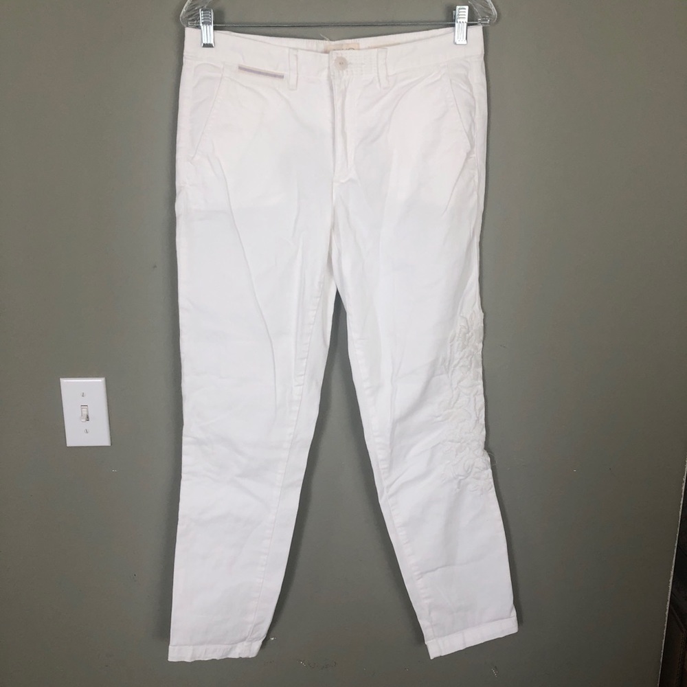 Anthropologie Chino Jeans With Embrodiary Flowers